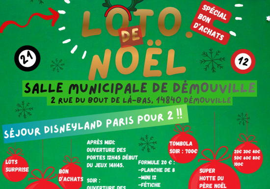 Affiche Annonce Evènement Festif Loto Noël Vert Rouge Blanc Illustré Photos Moderne – 1