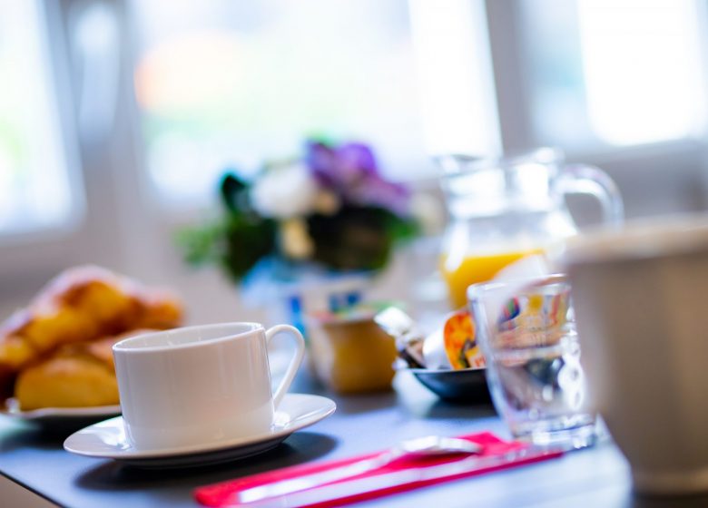 Hotel_du_chateau_caen salon petit dejeuner avec vue sur la tasse+