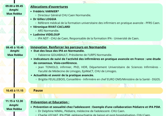 Programme Séminaire Normand des Infirmiers en Pratique Avancée – 2